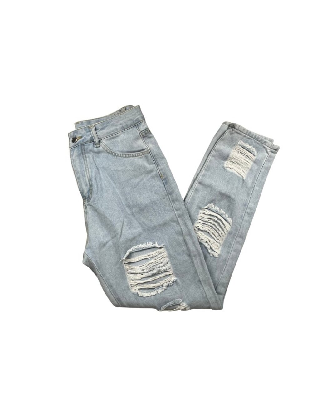 SHEIN Light Wash Distressed Mom Jeans Size Small High Rise Ripped Denim